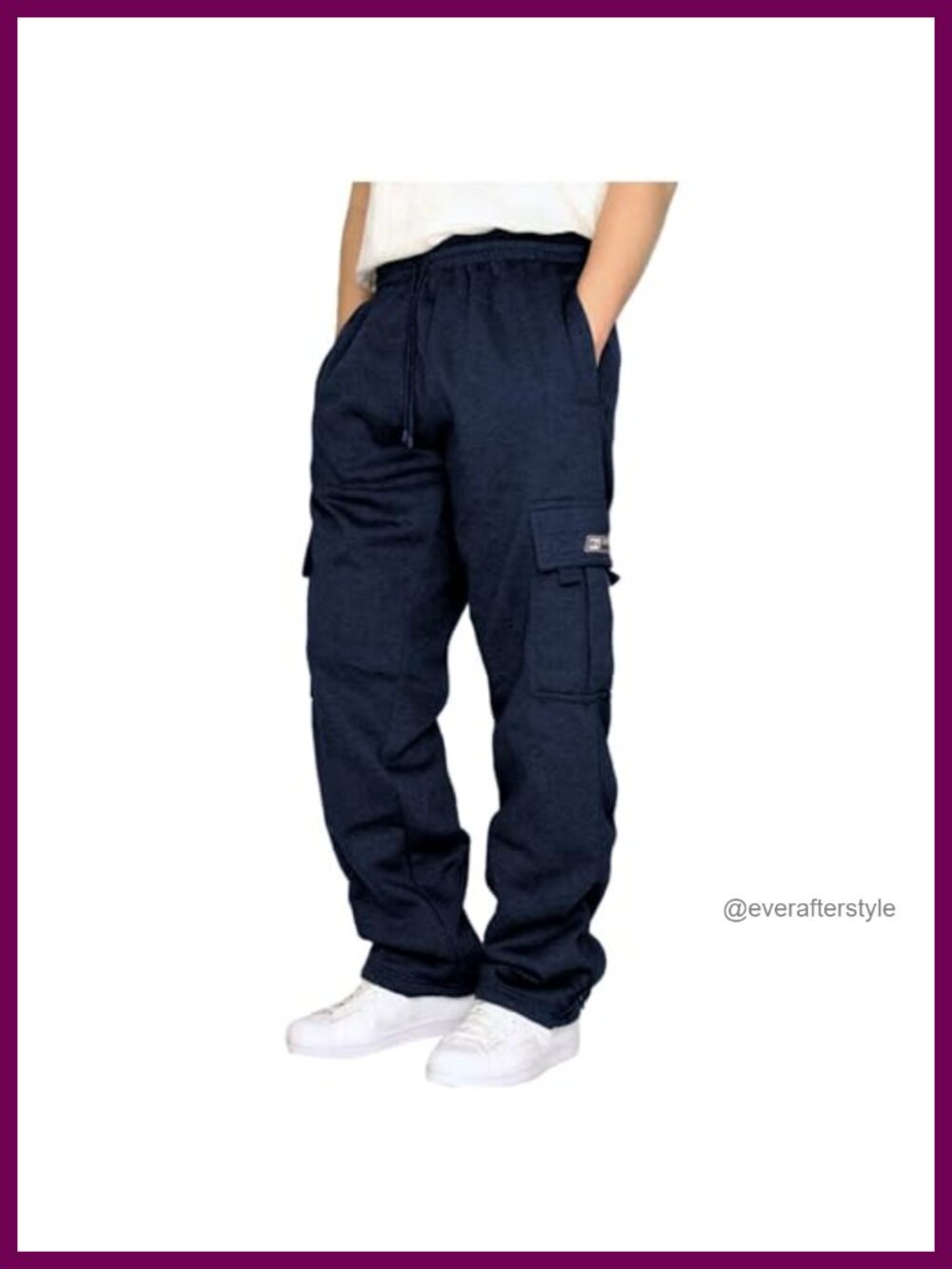 Men's Cargo Sweatpants Fleece Joggers Loose Fit Open Bottom with Pockets